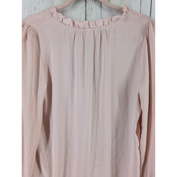 Old Navy Size Medium Womens Pink Ruffle Collar V Neck Long Sleeve Blouse‎ - Picture 6 of 8